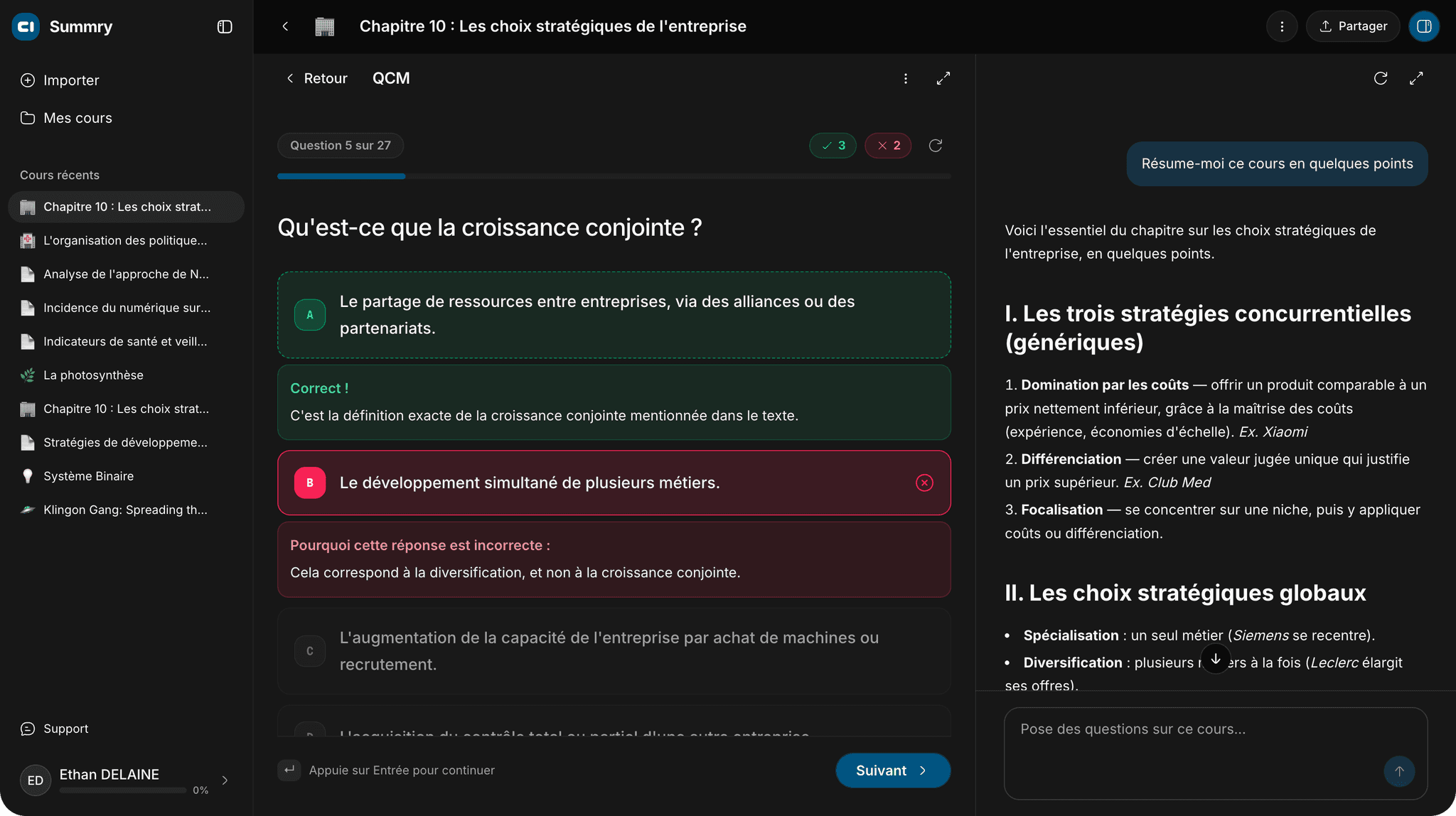 Interface de Summry