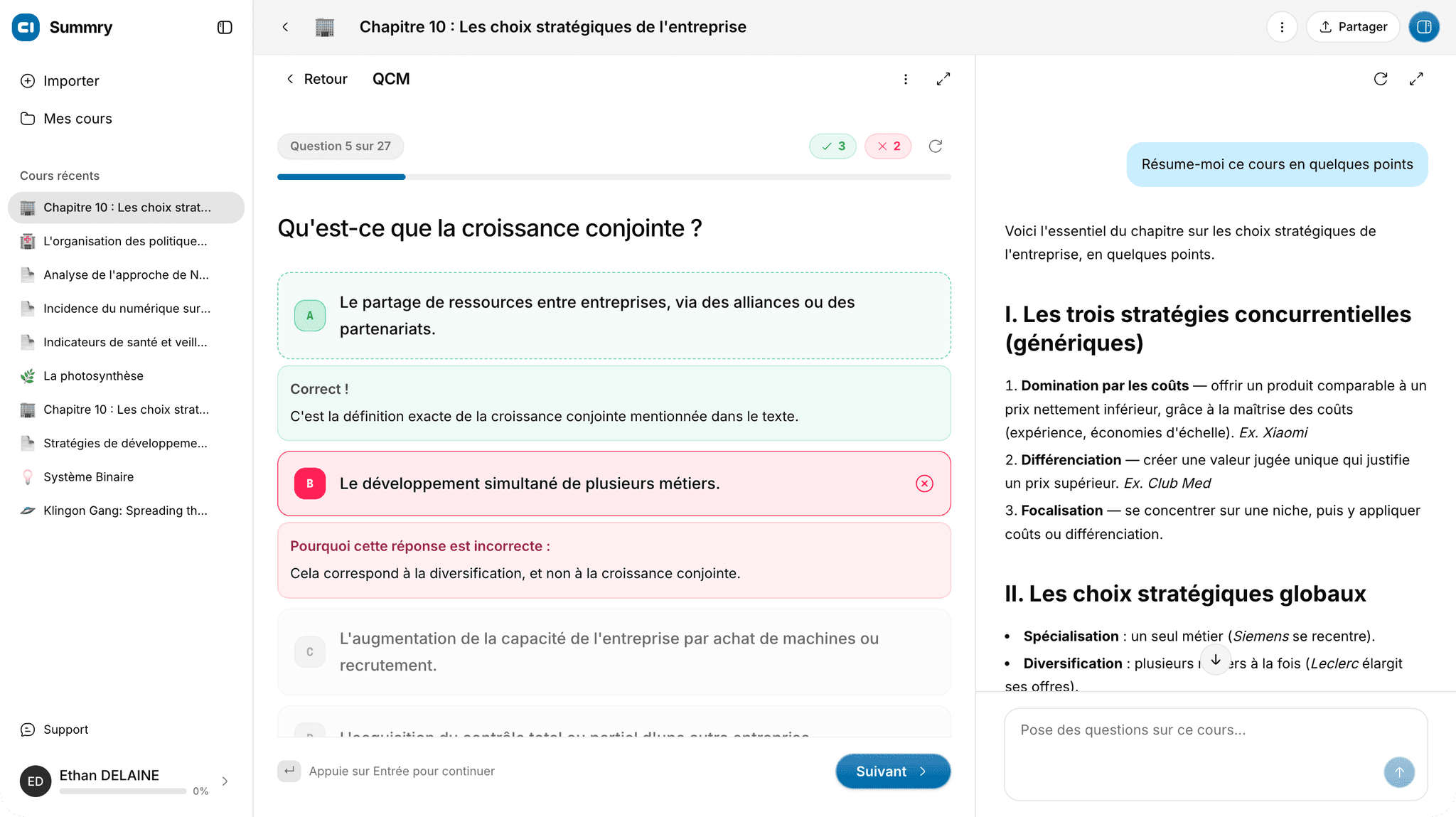 Interface de Summry
